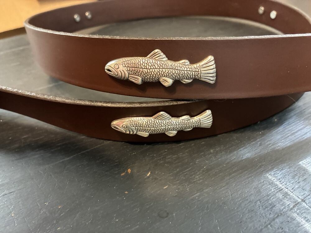 Brown Genuine Leather Belt with 4 Fish Conchos Size 46 NEW